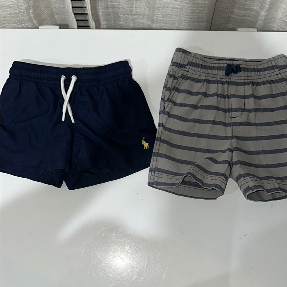 Navy and Gray Striped Kids Shorts Set